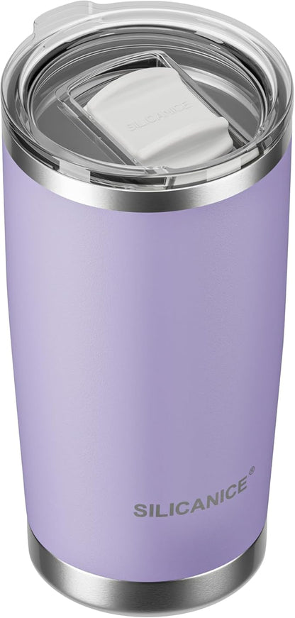 20oz Hygienic Stainless Steel Vacuum Insulated Tumbler w/ Easy-On/Easy-Off Lid - Removable slider, Double Wall 18/8 Travel Mug, BPA-Free, Fits Cup Holders, Premium Quality, Smart Value - Lilac