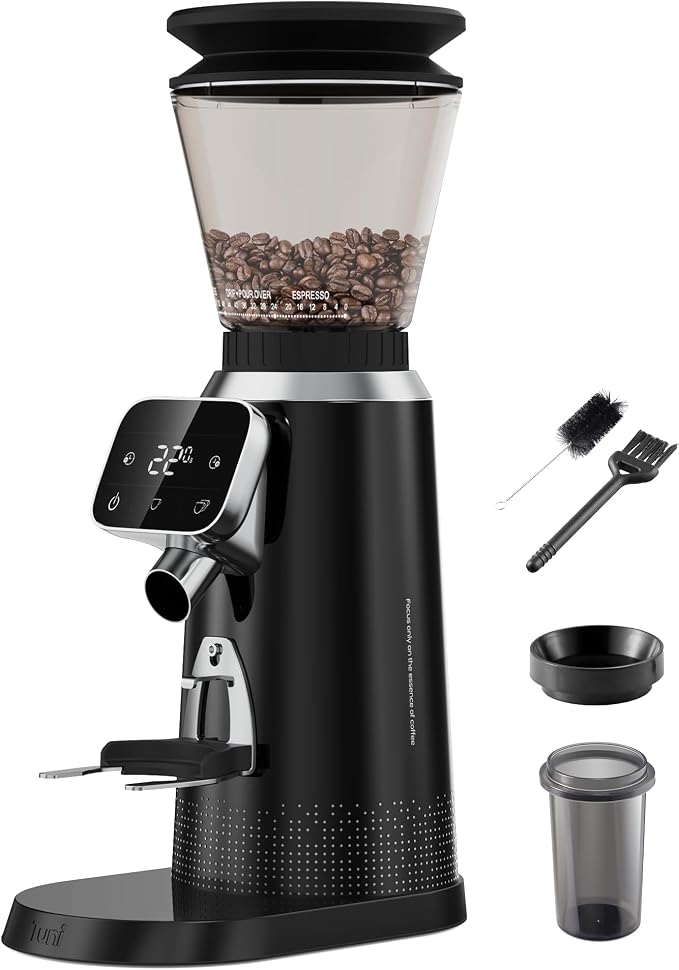 Tuni G2 Conical Burr Coffee Grinder with 70 Precise Grind Settings, Anti-Static Design, Adjustable Electronic Timer & LED Touchscreen, For Espresso Drip Cold Brew French Press, Stainless Steel, Black