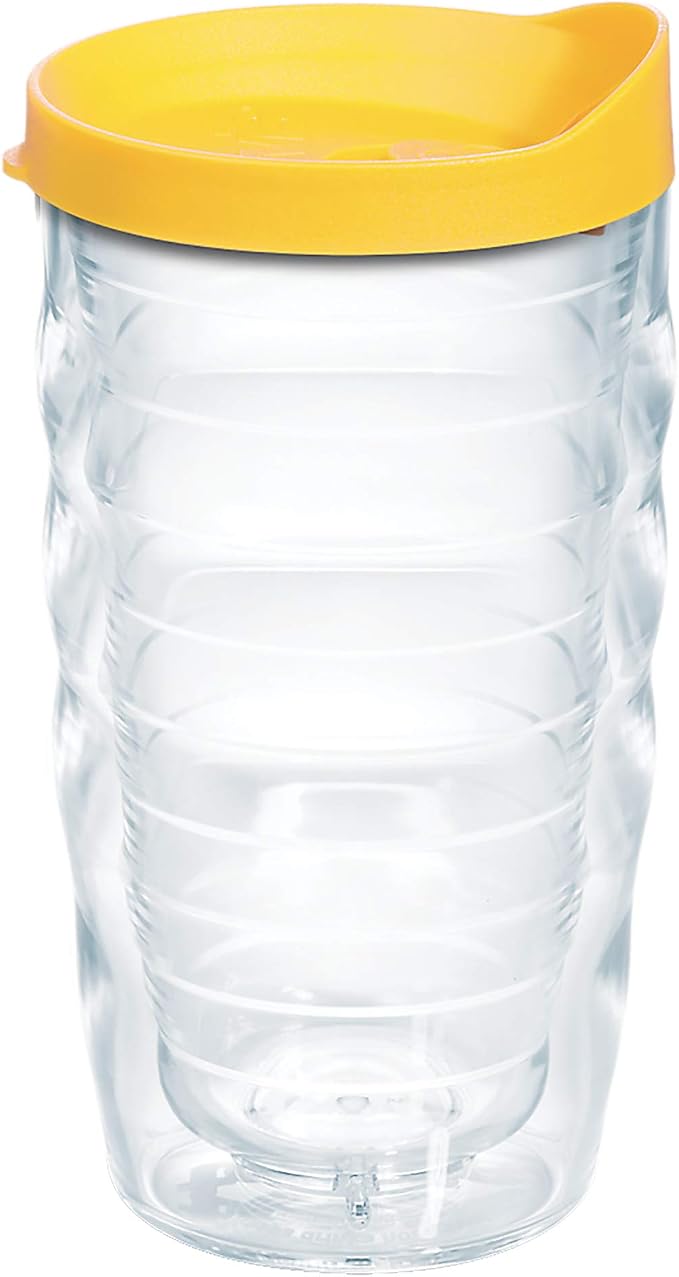Tervis Clear & Colorful Lidded Made in USA Double Walled Insulated Tumbler Travel Cup Keeps Drinks Cold & Hot, 10oz Wavy, Yellow Lid