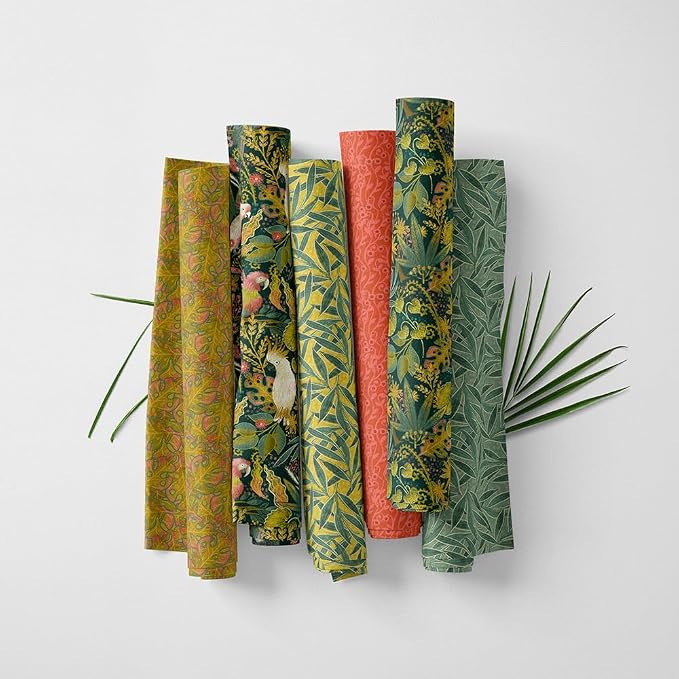 Tropical Patchwork Fabric Panel 100x155 cm – 100% Cotton Satin, 6 Coordinated Botanical & Bird Prints on One Continuous Sheet (Wild Tropics, 6pcs 50x50cm)
