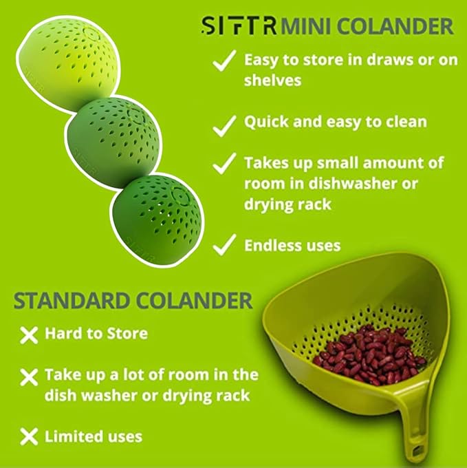 (GREY) Nesting Can Strainer Mini Colander Set - Space Saving Small Colanders and Strainers - Multi Use Kitchen Gadget - Silicone Can Strainer