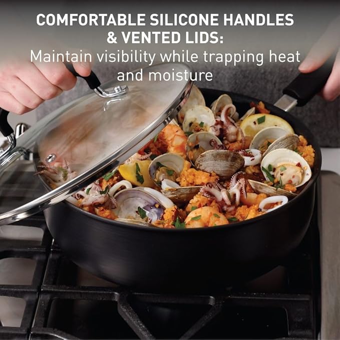 T-Fal Ultimate Hard Anodized Nonstick Fry Pan With Lid 10 Inch, Oven Broiler Safe 400F, Lid Safe 350F, Cookware, Kitchen, Home, Versatile Frying Pan, Skillet, Pots and Pans, Dishwasher Safe, Onyx