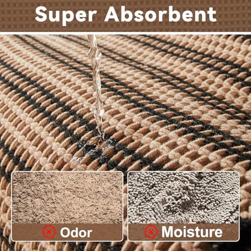 Triohero Waffle Bath Mat, Boho Bathroom Rugs Non Slip, 20x30 Khaki & Black