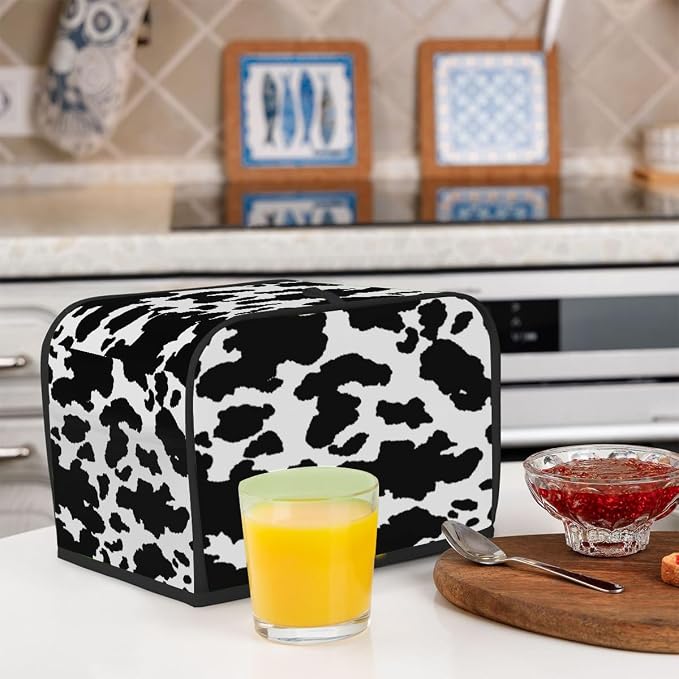 Animal Cow Skin Toaster Cover 2 Slice Wide Slot Washable Kitchen Appliance Covers Fingerprint Bread Machine Dust Cover Small Toaster Oven Accessories Covers Bread Maker Bag Women Gift