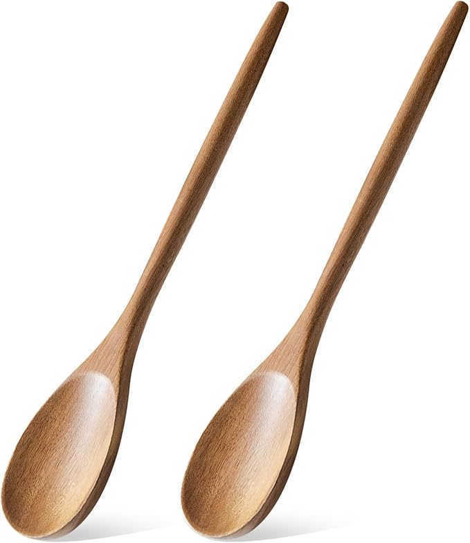 2PCS Acacia Wooden Spoons For Cooking 12-Inch Smooth Finish Cooking Spoons-Comfortable Grip Wood Spoons for Cooking - Non-Stick Cooking Utensils (Cooking Spoons 2pcs)
