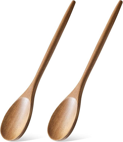 2PCS Acacia Wooden Spoons For Cooking 12-Inch Smooth Finish Cooking Spoons-Comfortable Grip Wood Spoons for Cooking - Non-Stick Cooking Utensils (Cooking Spoons 2pcs)