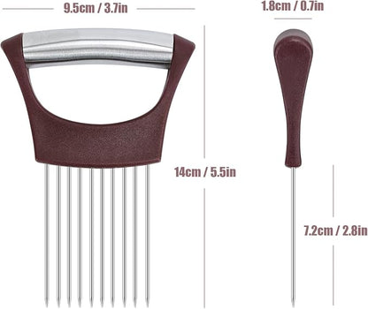 Stainless Steel Onion Holder for Slicing,Onion Slicer Holder, Onion Cutter for Slicing of Onions, Tomatoes,Avocados,Eggs and Other Vegetables,Kitchen Utensils Gift (Wine Red)
