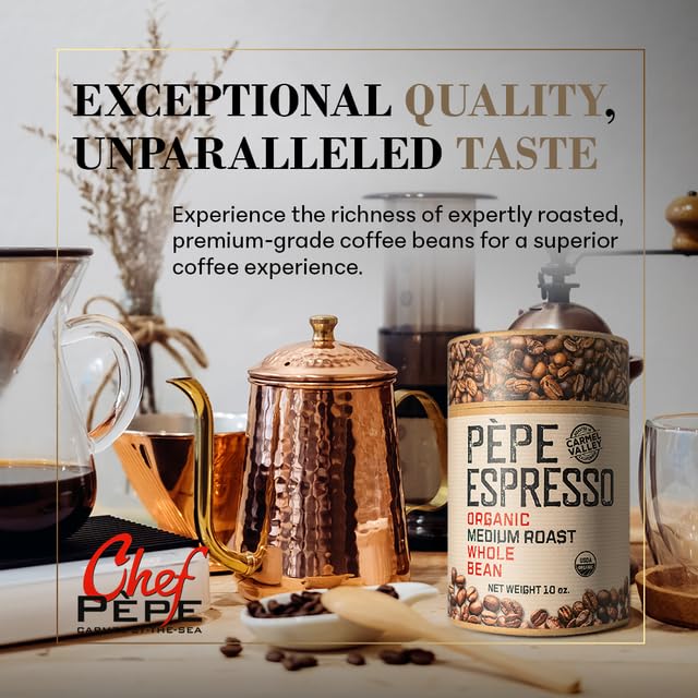 Pepe Coffee Organic Medium Roast Whole Bean Espresso 10 oz 1-pack by Chef Pepe