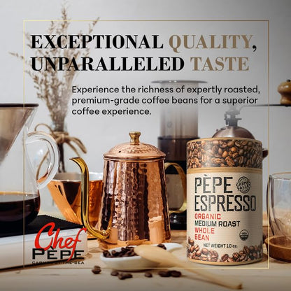 Pepe Coffee Organic Medium Roast Whole Bean Espresso 10 oz 1-pack by Chef Pepe