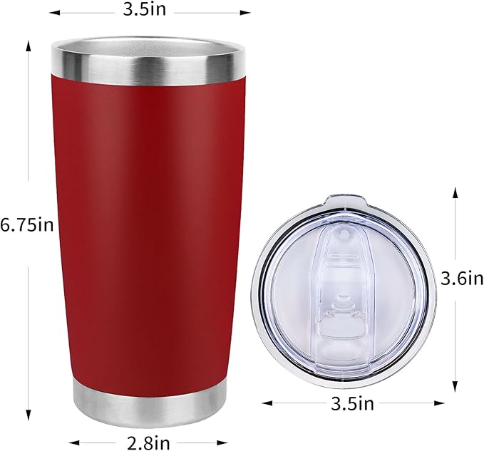 20oz Stainless Steel Tumbler Bulk with Lid, Travel Mug - Double Wall Vacuum Powder Coated Cup - Red, 12 Pack