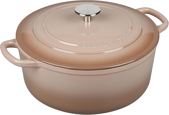 EDGING CASTING Enameled Cast Iron Dutch Oven Pot With Lid, 5.5 Quart, for Bread Baking, Cooking, Mocha