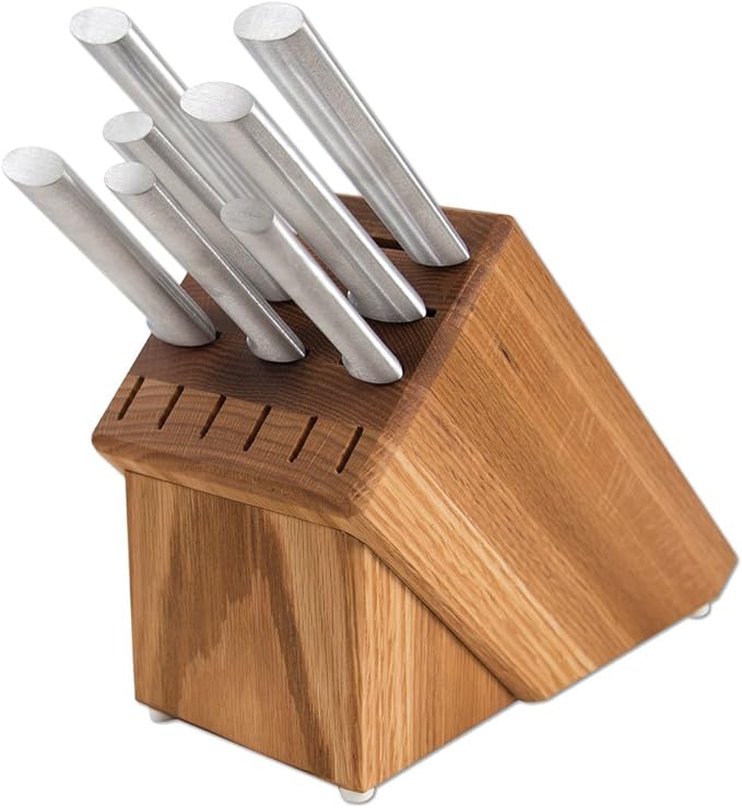 Rada Cutlery Essential Oak Block Set (S58), 8-Piece Block Knife Set, Stainless Steel Blades, Silver Handle