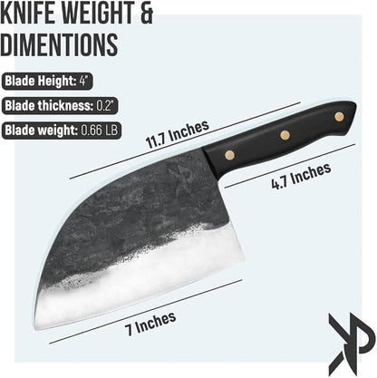 Kitchen perfection Handmade Meat Cleaver Knife for Meat Cutting - Professional 7" Serbian Chef Knife Made of High Carbon Steel Hand Sharpen Butcher Knife with Leather Sheath, Unique Gifts for Men