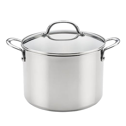 Farberware Millennium Stainless Steel Stockpot with Lid, Induction Ready, Compatible with All Cooktops, Metal Utensil Safe, 8 Quart Dutch Oven, Dishwasher Safe - Stainless Steel
