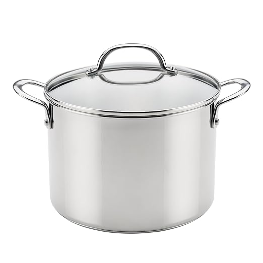 Farberware Millennium Stainless Steel Stockpot with Lid, Induction Ready, Compatible with All Cooktops, Metal Utensil Safe, 8 Quart Dutch Oven, Dishwasher Safe - Stainless Steel