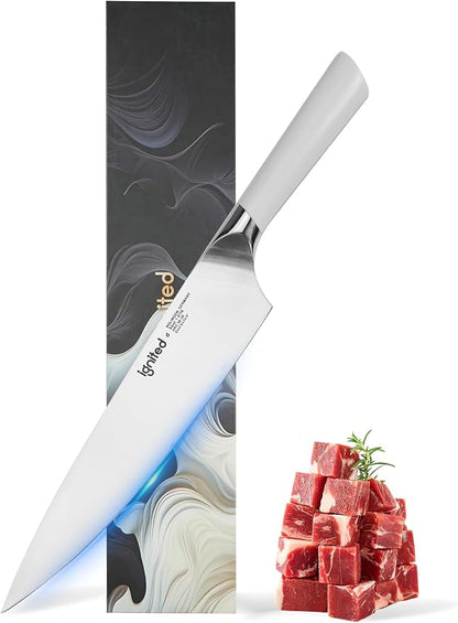 8 Inch Chef Knife – German Stainless Steel, Ergonomic Ivory White Handle, Ultra Sharp Kitchen Knife for Meat Vegetable Cutting, Ideal Gift for Chefs, Cooks