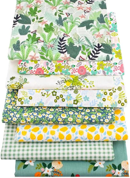 Fabric, 8 pcs/lot Fat Quarter Fabric Bundles 100% Cotton 19.69" x 19.69" (50cm x 50cm) Quilting Cotton Craft Pre-Cut Squares Sheets for Patchwork Sewing Quilting Crafting, Floral Pattern.
