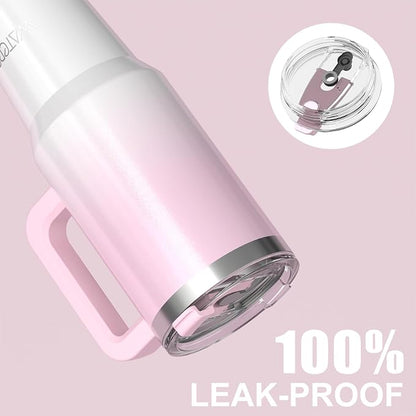 30 oz Shiny Tumbler with Handle and Straw,Stainless Steel Tumbler with Lid and Straw,Insulated Travel Mug(Cold for 34 Hours),Water Bottle for Iced Tea,Coffee (Pink)