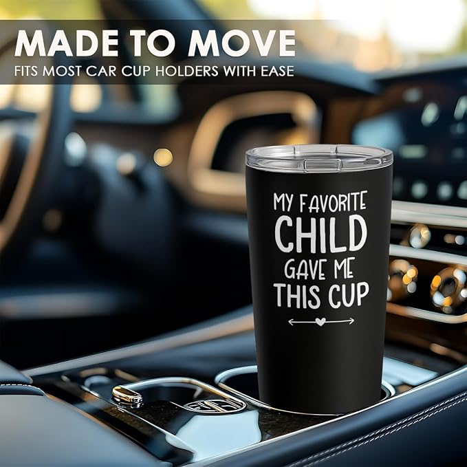 SANDJEST 20oz Insulated Stainless Steel Tumbler for Dad, Funny My Favorite Child Gave Me This Cup Travel Mug from Daughter Son, Christmas Father's Day