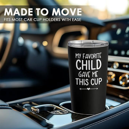 SANDJEST 20oz Insulated Stainless Steel Tumbler for Dad, Funny My Favorite Child Gave Me This Cup Travel Mug from Daughter Son, Christmas Father's Day