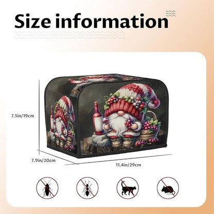 Toaster Cover 2 Slice Wide Slot Cute Gnome WineBread Toaster Oven Dustproof Cover Small Appliance Kitchen Covers Dust and Fingerprint Protection for Women Gift 2 Slice