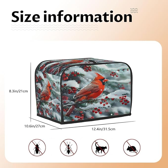 Christmas Red Bird Toaster Cover 4 Slice Wide Slot Washable Kitchen Appliance Covers Fingerprint Bread Machine Dust Cover Small Toaster Oven Accessories Covers Bread Maker Bag Women Gift