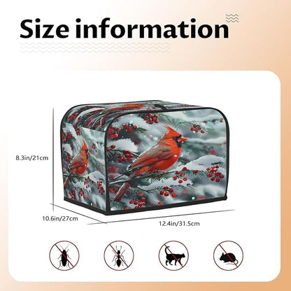 Christmas Red Bird Toaster Cover 4 Slice Wide Slot Washable Kitchen Appliance Covers Fingerprint Bread Machine Dust Cover Small Toaster Oven Accessories Covers Bread Maker Bag Women Gift