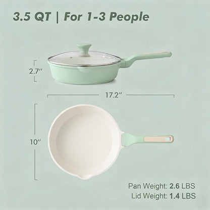 SENSARTE Nonstick Ceramic Skillet with Lid 10-inch, 3.5QT Non Toxic Deep Frying Pan, Dishwasher Safe Saute Pan with Lid, Stay-cool Handle, Healthy Induction Cooking Pot, Green