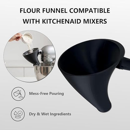 Flour Funnel Compatible for KitchenAid Mixer, Easy Pour No-Mess Attachment, Anti-Splash Attachment for Tilt-Head Stand Mixer 4.5 & 5 Quart (KSM150), Dishwasher Safe Baking Tool