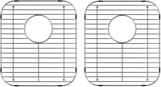 Sink Bottom Grid Protector 13.2"L X 11.6"W, Stainless Steel Sink Grate for Kitchen, Universal Metal Sink Drying Rack with Rear Drain for Double Bowl Sink, 2PCS