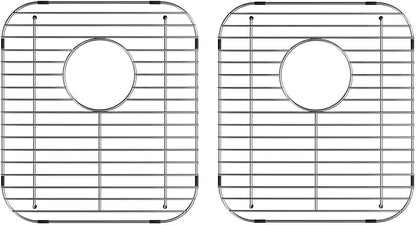 Sink Bottom Grid Protector 13.2"L X 11.6"W, Stainless Steel Sink Grate for Kitchen, Universal Metal Sink Drying Rack with Rear Drain for Double Bowl Sink, 2PCS