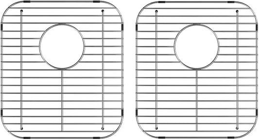 Sink Bottom Grid Protector 13.2"L X 11.6"W, Stainless Steel Sink Grate for Kitchen, Universal Metal Sink Drying Rack with Rear Drain for Double Bowl Sink, 2PCS