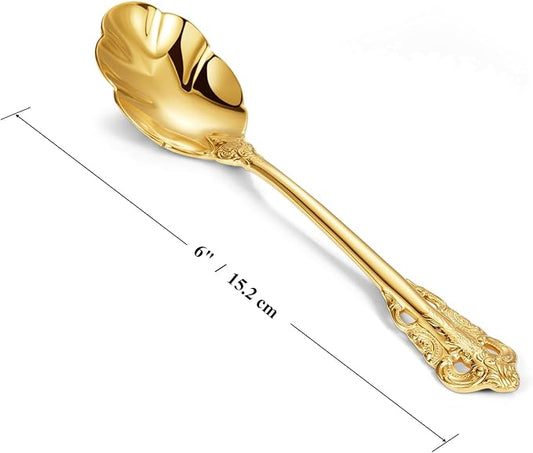 KEAWELL Premium Luxury 4-Piece 6" Tea Spoon Set, 18/10 Stainless Steel, Vintage Coffee Espresso Demitasse Spoons, Smooth Edges, Dishwasher Safe (Gold)