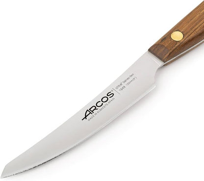 Arcos Steak Knife 4 Inch Stainless Steel. Kitchen Knife for Fish, Meat and Vegetables. Ovengkol Wood Handle 100% natural FSC and 100mm Blade. Series Nordika. Color Brown.
