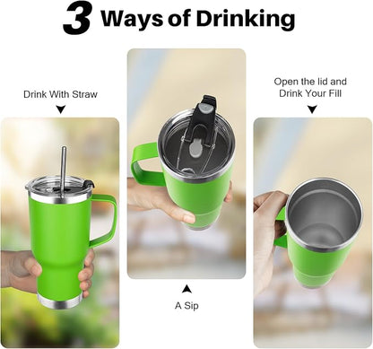 20 oz Tumbler with Handle, Stainless Steel Insulated Tumbler with Lid and Straw, Double Wall Vacuum Coffee Mug Tumbler, Insulated Coffee Thermal Cup for Cold and Hot (Bright Green, 20, ounces)