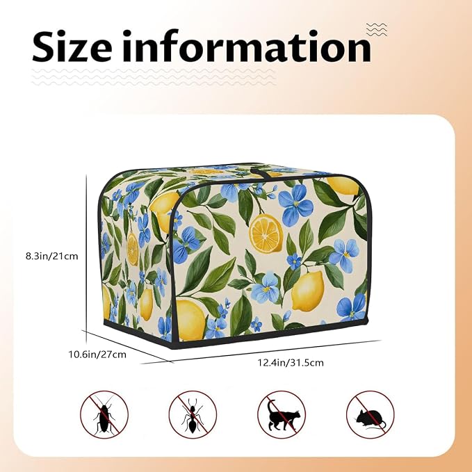 4 Slice Lemon Summer Flower Toaster Cover Waterproof Dust Fingerprint Bread Machine Cover Washable Kitchen Appliance Protector For Home Kitchen Bakeware Table Decor Women Gifts
