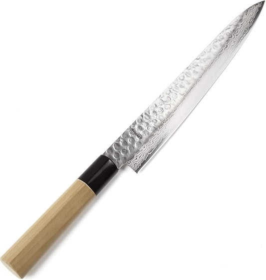 Japanese Sujihiki Knife Hammered Damascus VG-10 46 Layer D-Shape Magnolia Wood Handle, Slicer 9.5-inch (240mm)