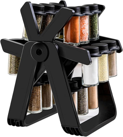 Rotating Spice Rack Organizer 360 Degree Ferris Wheel Rotation with 18 Glass Jar Set Seasoning Organizer for Countertop Revolving Spice Rack with Jars Organizer Countertop