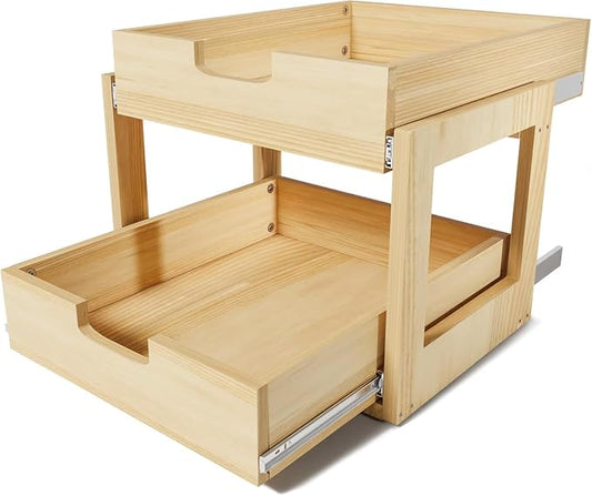 Pull Out Cabinet Organizer, 20''W×21''D Sliding Drawers for Cabinets, 2 Tier Soft Close Slide Out Wooden Pull out Drawers, Base Cabinet Organization for Kitchen, Pantry
