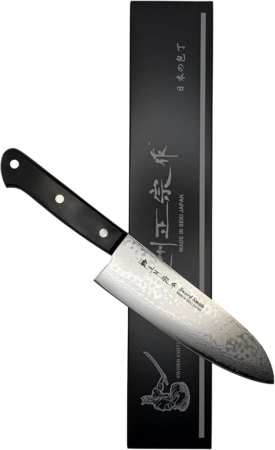 SATAKE CUTLERY Santoku Knife 170mm – VG10 Core 37-Layer Damascus, No-Bolster Japanese Kitchen Knife | Pakkawood Handle, Full Tang | 15-Degree Edge, Made in Japan