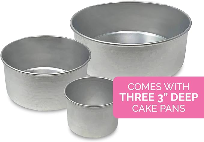 Aunt Shannon's Kitchen Tall Round Cake Pans - 4-inch, 6-inch, 8-inch Cake Pan Set for 3-Tiered Cake - Aluminum Cake Pans Sets for Baking Wedding or Birthday Cakes and More