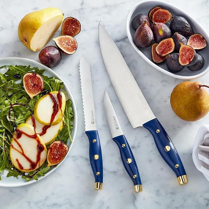 Sabatier 3-Piece Chef Set - 8" Chef Knife, 5.5" Serrated Utility Knife, 3.5" Paring Knife, Protective Blade Tip - Kitchen Cooking Essentials with High-Carbon Stainless Steel Blades & Durable Handle