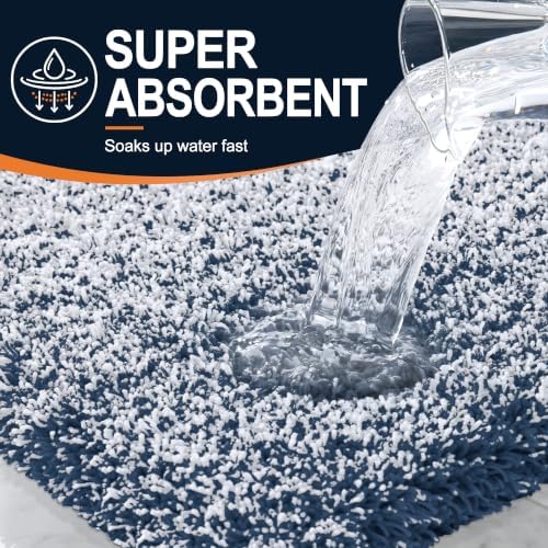 OLANLY Microfiber Bathroom Rugs 47x17, Quick Dry Bath Mat, Navy and White
