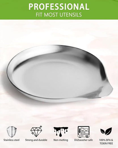 VanlonPro Stainless Steel Spoon Rest, Spatula Ladle Holder, Stainless Steel Utensil Spoon Rest Holder, Brushed Finish, Dishwasher Safe 5.9 x 5.1 Inch (Round Silver 1PC)