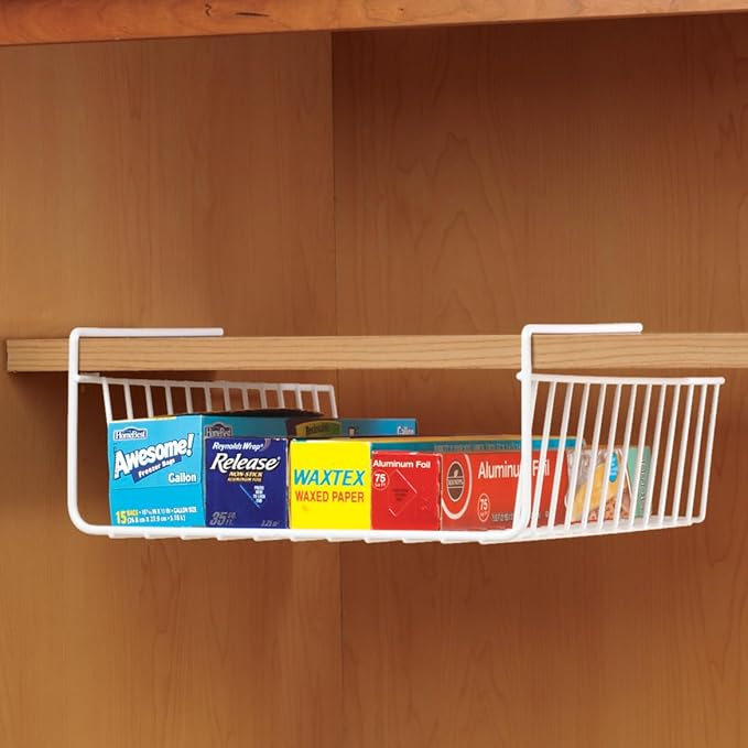 Miles Kimball Under Shelf Space Saving Wire Wrap Holder - White - Fits Shelves Up To 7/8" Thick