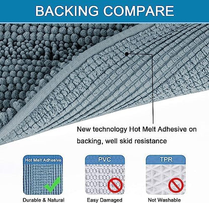 H.VERSAILTEX 2 Piece Bathroom Set - Absorbent Chenille Bath Mats & Non-Skid Machine Washable Rugs (Stone Blue, 47 x 17 Plus 17 x 24 - Inches)