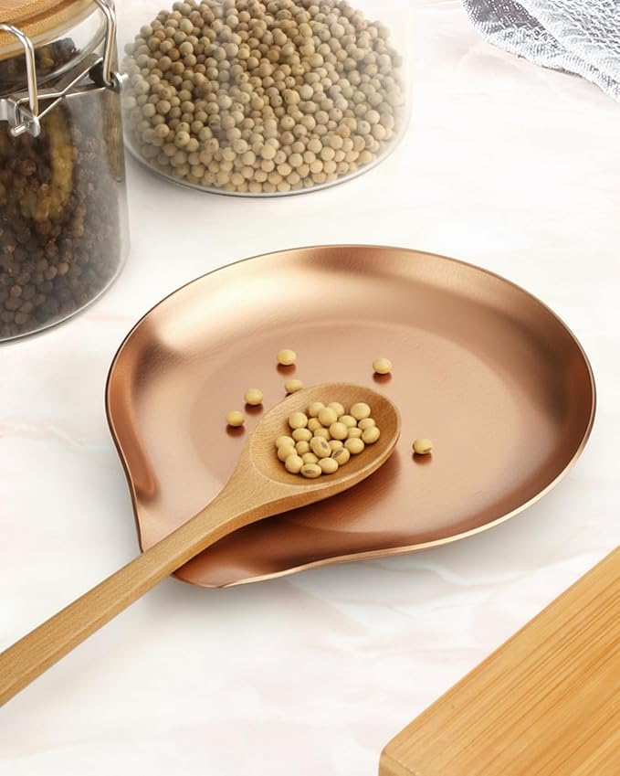 VanlonPro Stainless Steel Spoon Rest, Spatula Ladle Holder, Stainless Steel Utensil Spoon Rest Holder, Brushed Finish, Dishwasher Safe 5.9 x 5.1 Inch (Round Rose Gold 1PC)
