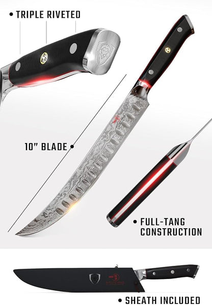 DALSTRONG Butcher Knife - 10 inch - Shogun Series ELITE - Japanese AUS-10V Super Steel - G10 Handle Cimitar Breaking Knife Gift - Vacuum Treated BBQ Brisket Knife - Sheath Included