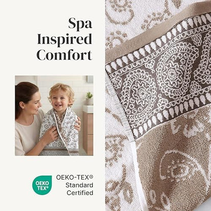 Modern Threads 6 Piece Bath Towel Set – Bathroom Set with 2 Bath Towels, 2 Hand Towels, and 2 Wash Cloths – 100% Cotton, Super Absorbent & Extra Soft – Reversible Floral Trail (Taupe Brown)