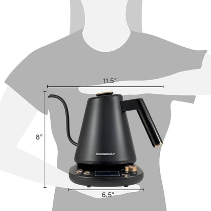 Elite Gourmet EKT3001 1L Digital Water Kettle, 304 Stainless Steel Interior, Programmed Temperatures, Keep Warm Function, Cordless, 360° Base, Auto Off & Audible Indicator, Matte Black